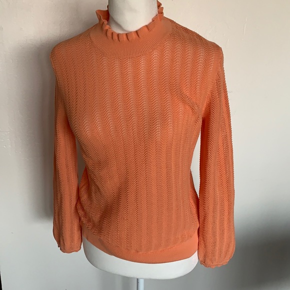 J CREW POINTELLE RUFFLE MOCK NECK SWEATER - Picture 1 of 7